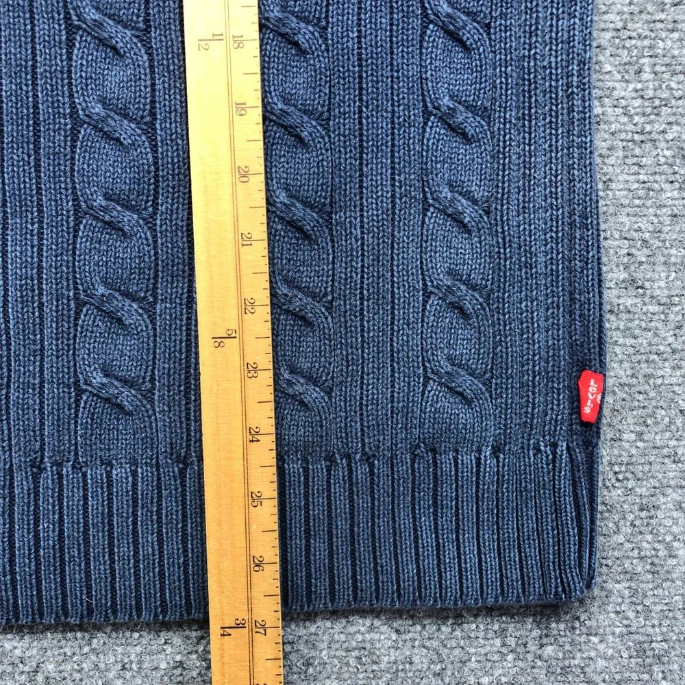 Levi Strauss & Co Mens XL Blue Cable Knit Cotton Crewneck Sweater Raglan Sleeve